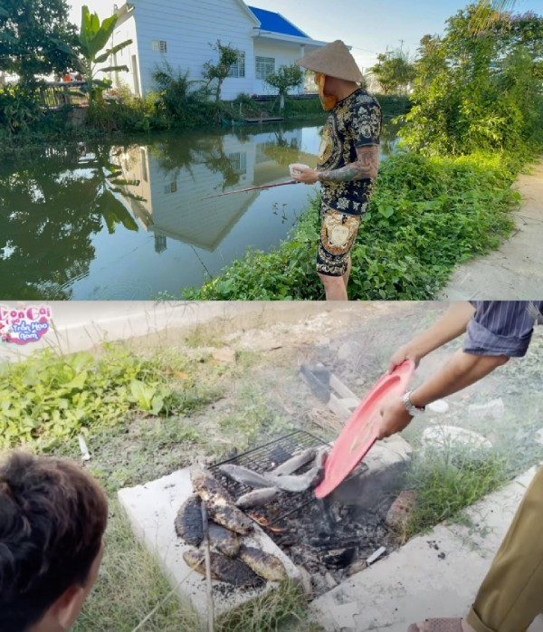Mỗi ngày, nam ca sĩ cùng hai con trai đi thả diều, ra hồ câu cá, nhóm lửa tại chỗ để thưởng thức. Ảnh: Chụp màn hình