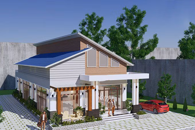 Năm qua, nhà cấp 4 mái lệch được lựa chọn bởi vẻ ngoài độc đáo, thanh thoát, giúp tránh được nắng nóng, tản nhiệt tốt. Ảnh: Internet