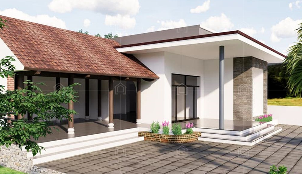 Nhà cấp 4 mái bằng ghi điểm bởi sự đơn giản, chống thấm tốt, chịu được lực tác động lớn. Ảnh: Xaydungtienthanh