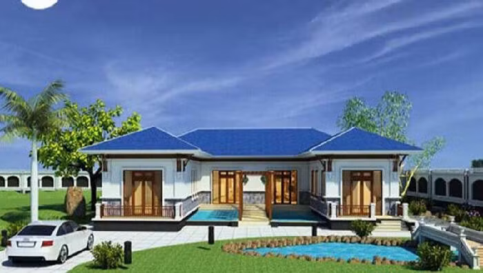 Nhà cấp 4 hình chữ U vừa dễ dàng phân chia khu vực, vừa nổi bật với kiến trúc ngoại thất đẹp mắt. Ảnh: Kientrucphunguyen