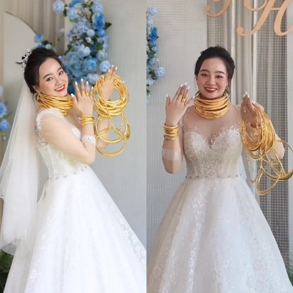 Cô dâu Hồ Hòe cho biết số vàng cả 2 nhận được trong ngày cưới lên tới 40 cây vàng. Ảnh: Pháp luật và Bạn đọc