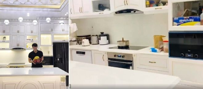 Nhà bếp rộng rãi với nội thất hiện đại.