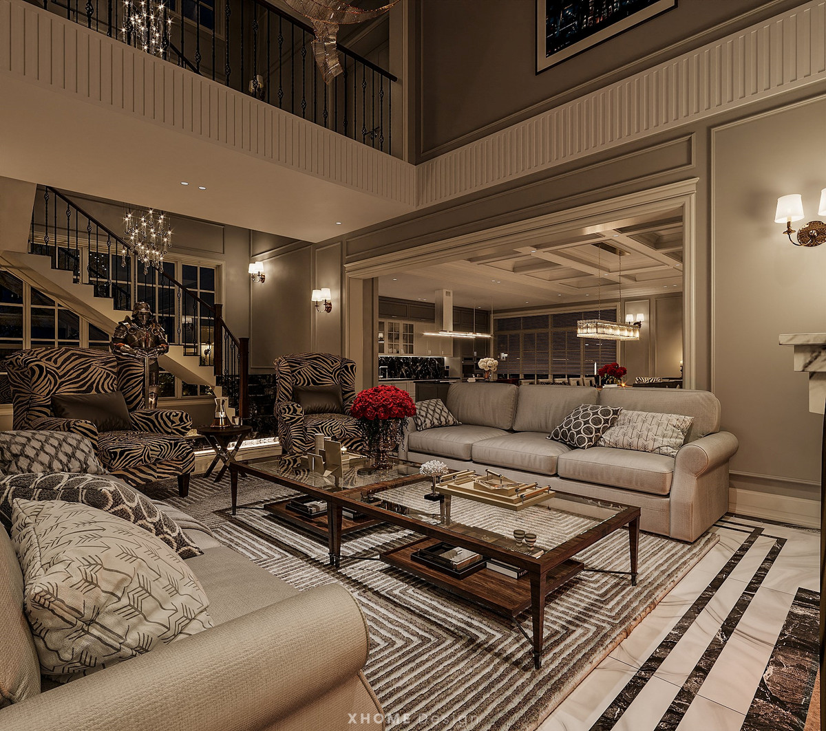 Ngôi nhà của BLV Quang Huy có tông xám, trắng chủ đạo, thiết kế đúng chuẩn châu Âu.