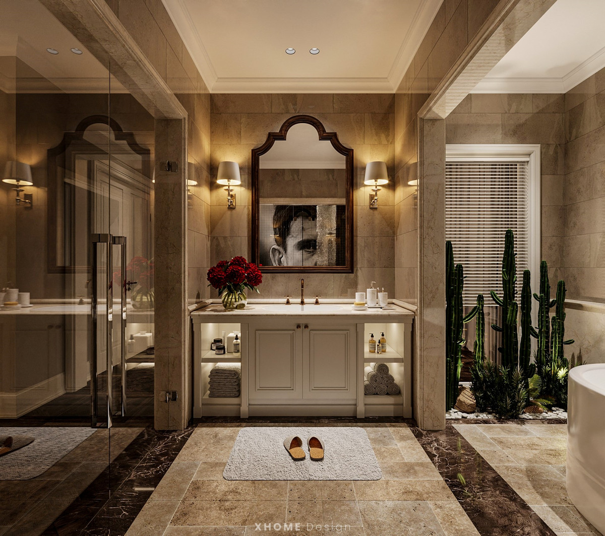 Phòng tắm sang trọng "ngập" hình ảnh của đội bóng thành Manchester.