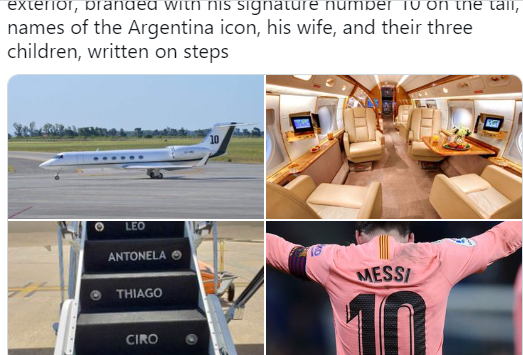 Đặc biệt, Messi còn sở hữu chuyên cơ riêng trị giá 15 triệu USD. Chuyên cơ riêng Gulfstream V năm 2004 của Messi có hai nhà bếp, phòng tắm và có thể chứa tới 16 hành khách. Ảnh: Instagram