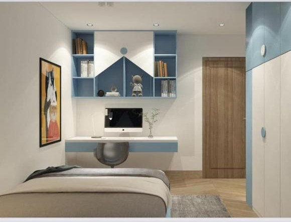 Phòng ngủ của con trai nam ca sĩ sử dụng màu xanh và trắng chủ đạo. Ảnh: FBNV