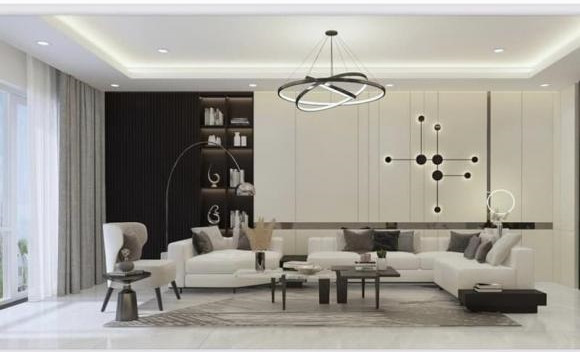 Phòng khách sử dụng gam màu trắng chủ đạo. Ảnh: FBNV