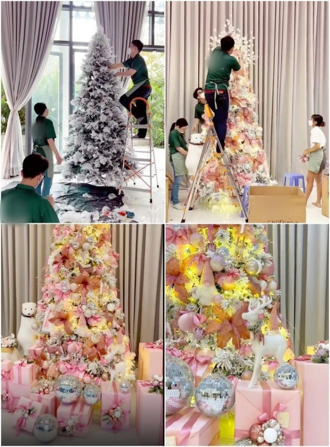 Trong khi đó, Ngọc Trinh huy động nhân lực lớn để trang hoàng toàn bộ căn nhà.