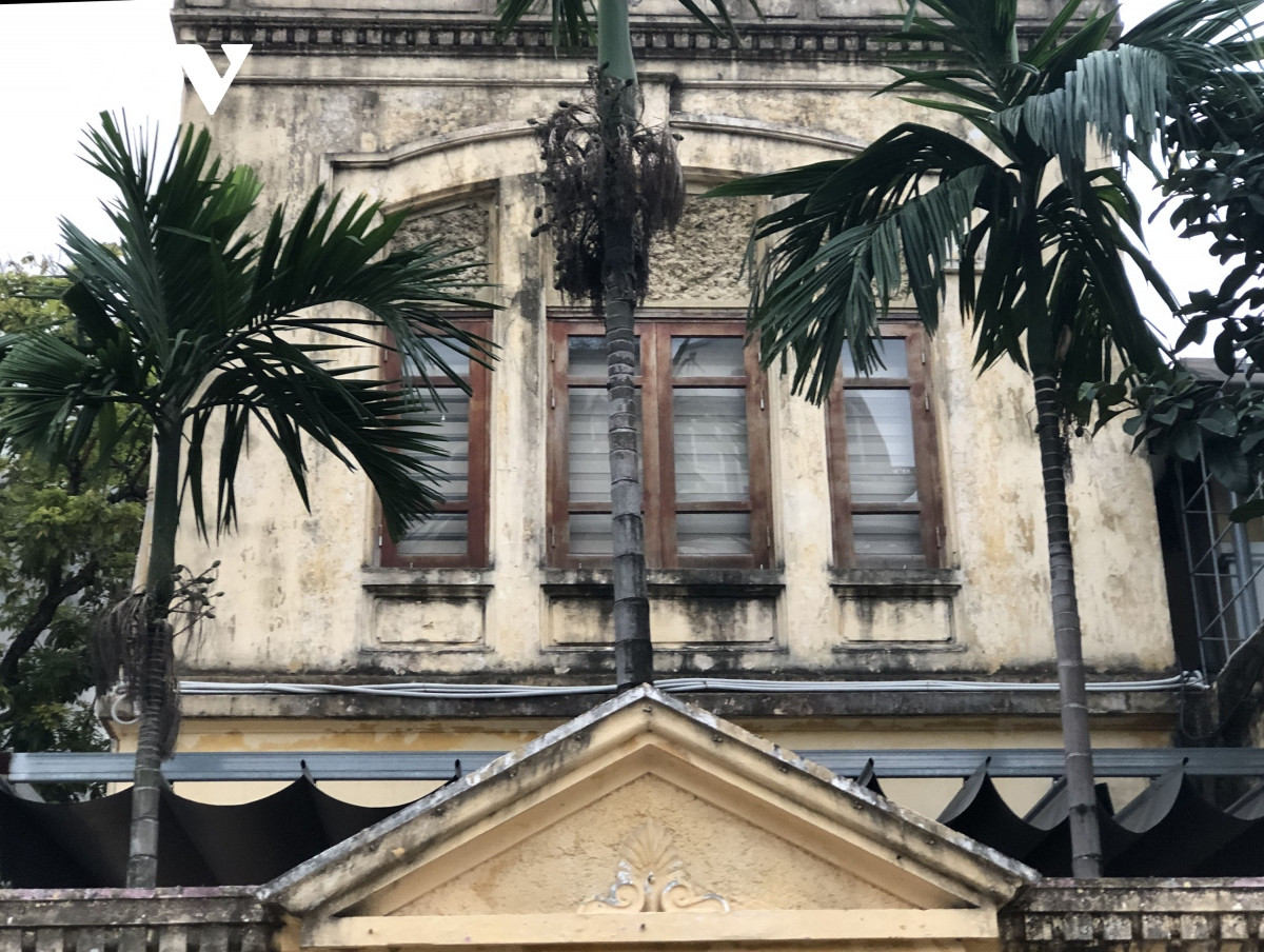 Căn biệt thự gồm 2 tầng, bên trong khuôn viên là hàng cau thẳng tắp hiếm có trên phố này. Ảnh: VOV