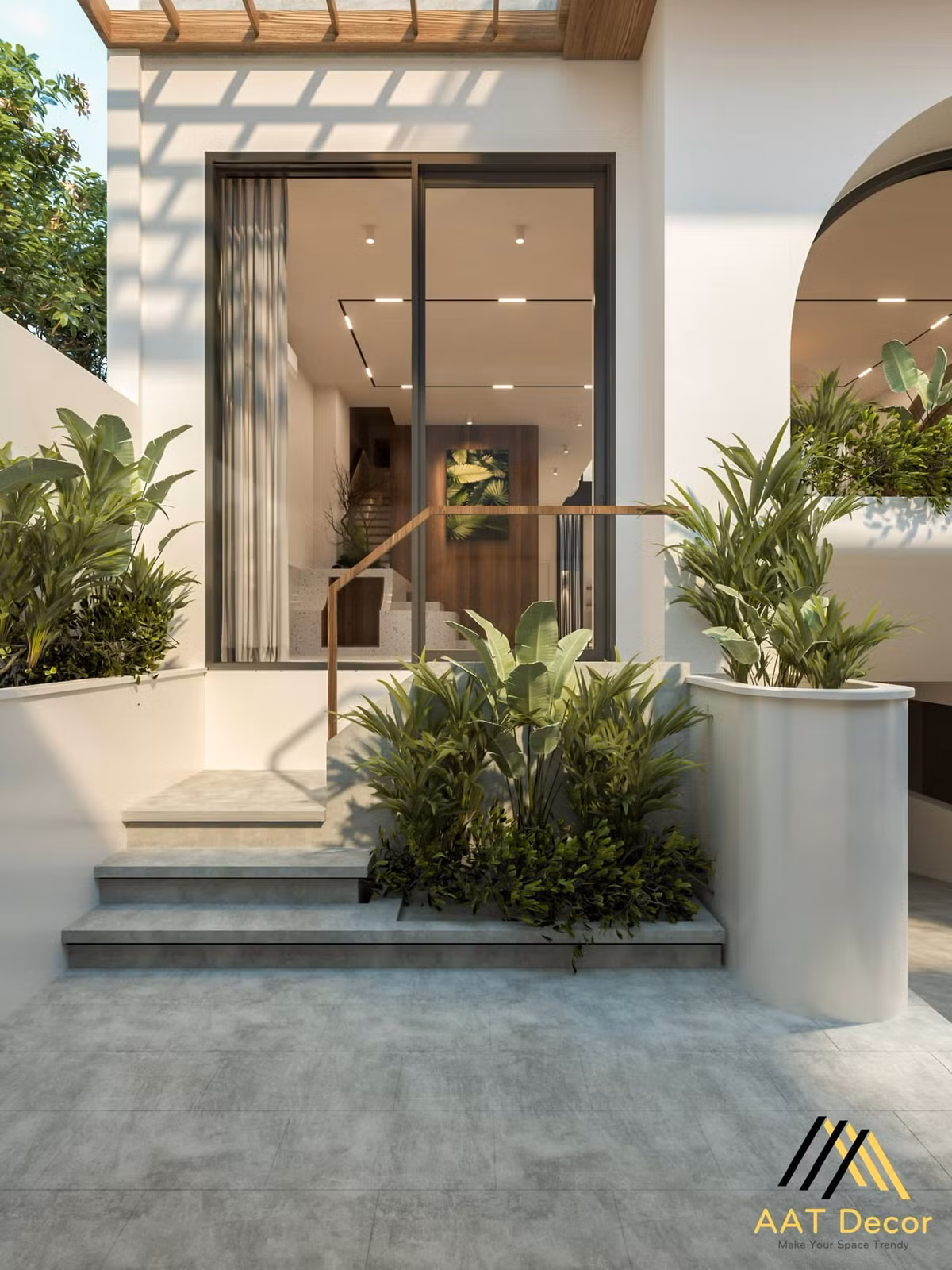 Ngôi nhà có tông màu trắng - nâu chủ đạo, góp phần tăng thêm sự ấm cúng, gần gũi cho gia đình.