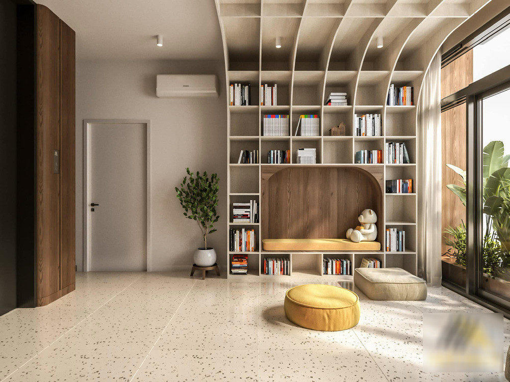 Trong nhà còn có phòng sách tràn ngập ánh sáng.