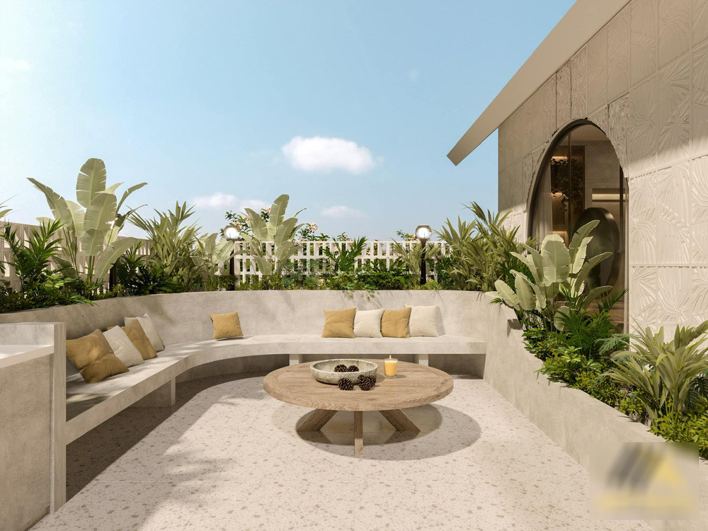 Sân thượng thiết kế đẹp mắt để cả nhà cùng thư giãn.