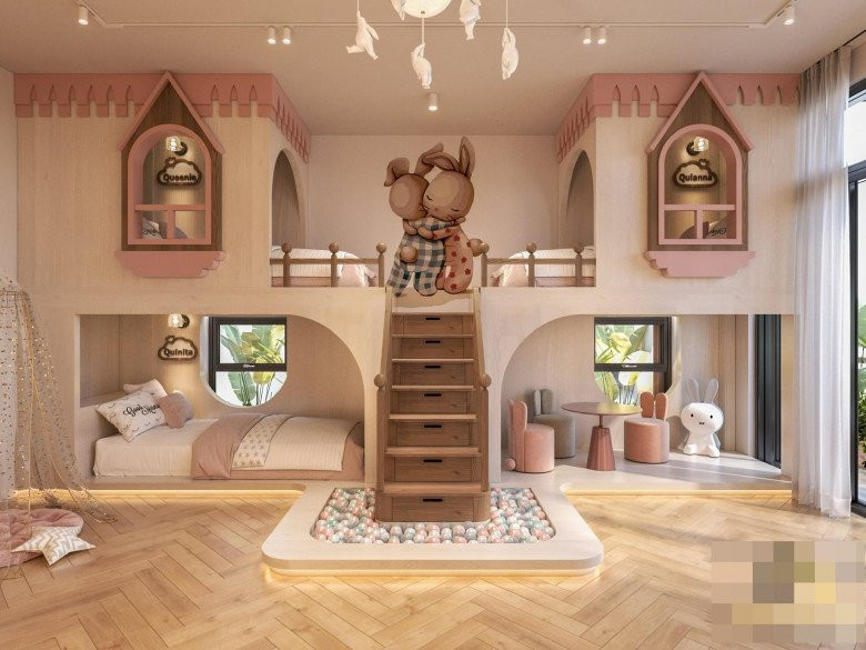 Các bé có khu vực giường ngủ, học tập riêng biệt.