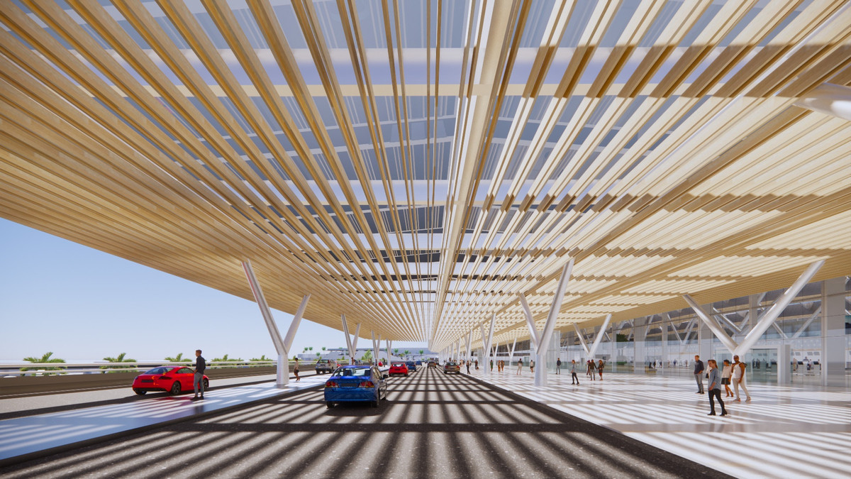 Sảnh ra vào và lối ô tô lên/xuống nhà ga T3 thiết kế thông thoáng. Ảnh: ACV