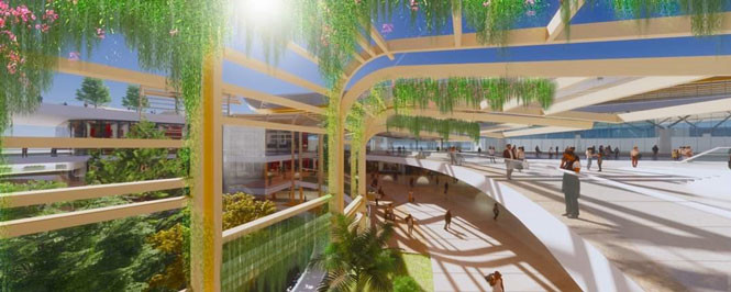 Phối cảnh bên trong nhà ga T3 với cây cối xanh mướt. Ảnh: ACV