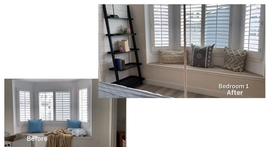 Phòng ngủ thứ nhất có không gian nhỏ. Vì thế, Kỳ Duyên đã thay đổi bằng cách đặt lại giường và bài trí thêm kệ sách.