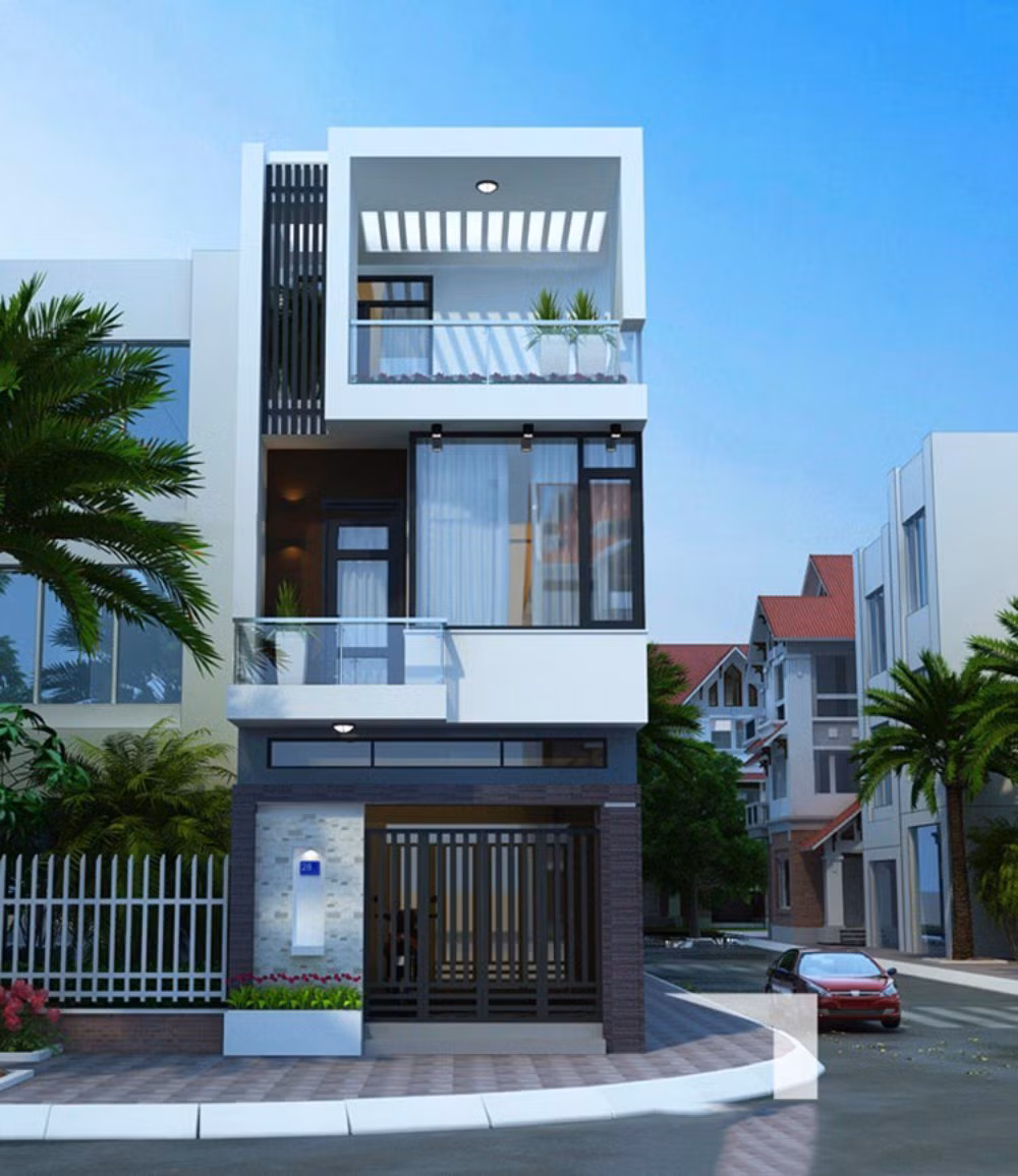 Thiết kế nhà phố 3 tầng có lô gia/ban công thích hợp với những gia chủ muốn trồng cây xanh. Ảnh: Giathuecanho