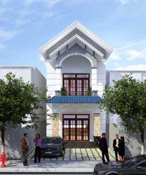 Khối hình trụ cột tròn nhỏ kết hợp phong cách thiết kế khối giật cấp phía mặt tiền tạo vẻ đẹp sang trọng cho nhà phố tân cổ xưa. Ảnh: Nhaphodongnai