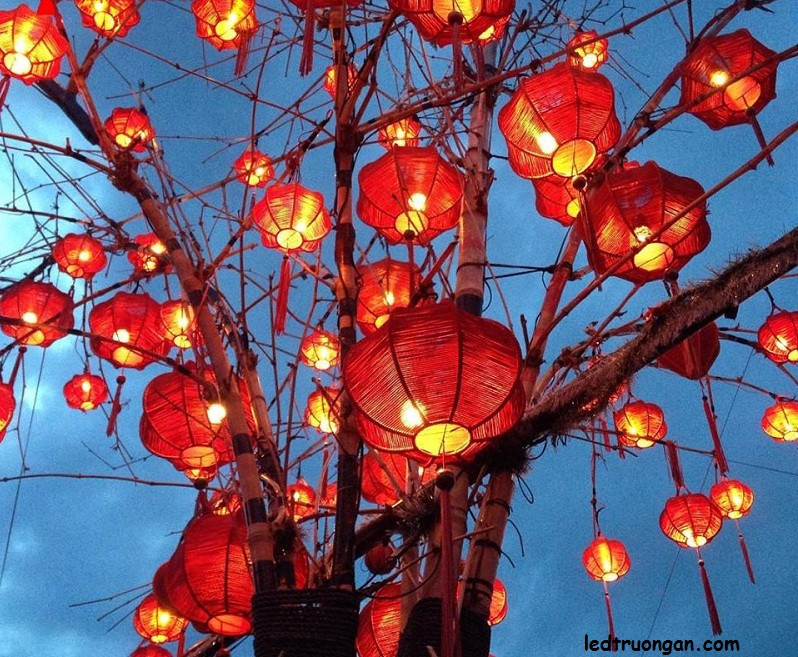 Những phụ kiện treo may mắn với màu sắc đỏ vàng như đèn lồng, giấy dán, câu đối... treo lên cành mai, đào, trước cửa nhà trong ngày Tết mang lại không khí vui tươi. Ảnh: Internet