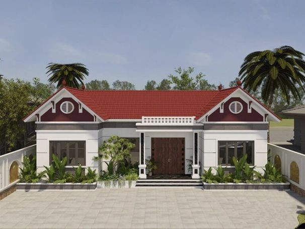 Mẫu nhà cấp 4 hình chữ U sở hữu sân vườn thoáng mát cả ở phía trước và phía sau, phù hợp với nhiều gia chủ ở nông thôn. Ảnh: Xaydungso