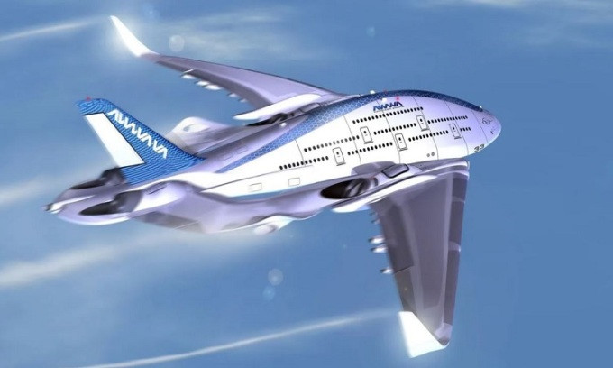 Tại cuộc triển lãm mới đây về phương tiện giao thông tương lai ở Sheikh Abdullah của Kuwait, mẫu máy bay với tên gọi AWWA Sky Whale của nhà thiết kế người Tây Ban Nha Oscar Vinals thu hút sự chú ý của khách tham quan.