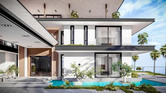 Xung quanh biệt thự có nhiều cây xanh.