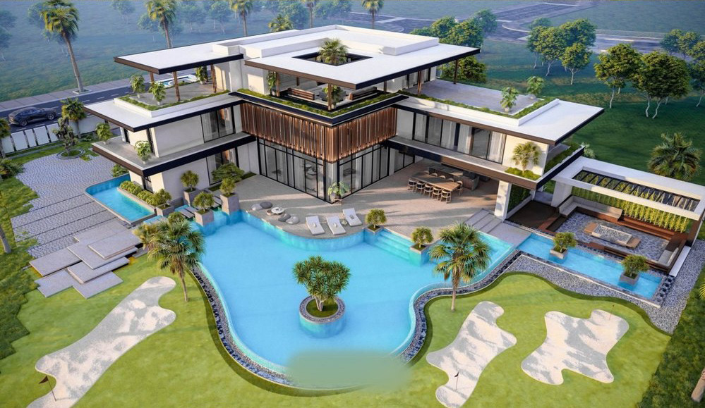 Theo loạt ảnh 3D có thể thấy, căn biệt thự của Sam thiết kế hoành tráng theo phong cách hiện đại, sang trọng.