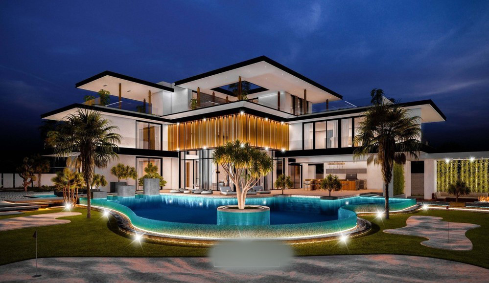 Căn biệt thự rộng rãi, có cả khu vực bể bơi, sân vườn.