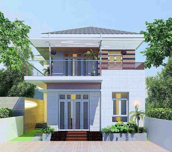 Ngôi nhà 2 tầng được xây dựng theo phong cách hiện đại, kiến trúc tinh xảo, nhẹ nhàng, không gian mở ra nhiều phía. Ảnh: Xaydungso