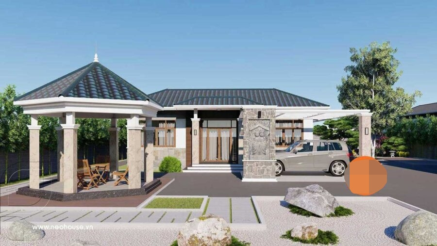 Với những khu đất rộng, gia chủ có thể tích hợp thêm gara để xe, tăng công năng sử dụng thoải mái hơn. Ảnh: Neohouse