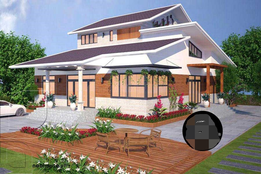 Nhà cấp 4 thiết kế 1 phòng khách, 3 phòng ngủ, phòng bếp và gác lửng làm không gian phòng thờ. Ảnh: Neohouse