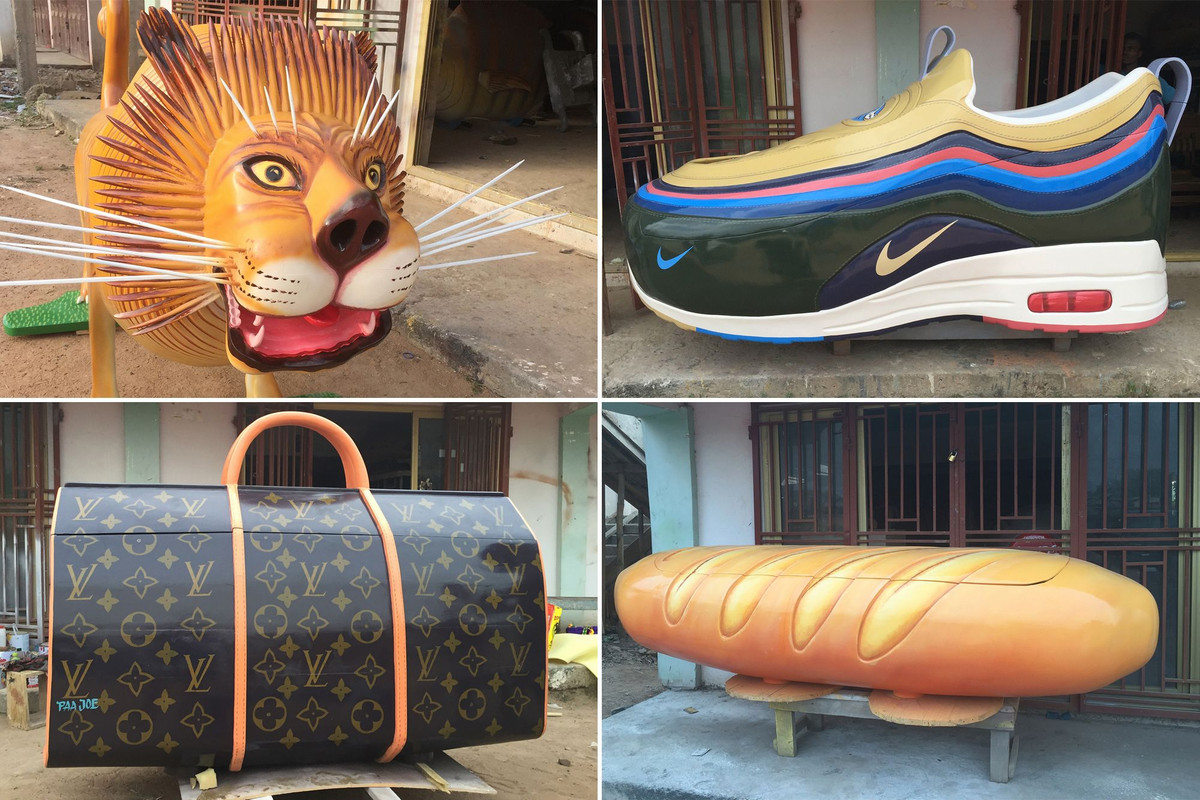 Thợ mộc sẽ làm riêng quan tài theo yêu cầu của mỗi gia đình. Hình thù của những cỗ quan tài thể hiện ước mơ, sở thích, tính cách, địa vị hay nghề nghiệp của người quá cố.