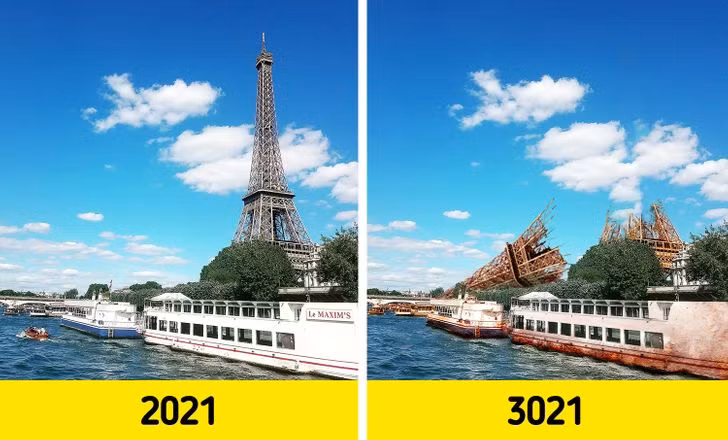 Sau 1.000 năm kể từ khi con người "ngủ đông", nhiều tòa nhà, đường xá... trên thế giới sẽ bị hư hỏng hoặc sụp đổ do tác động của các trận động đất, sóng thần....