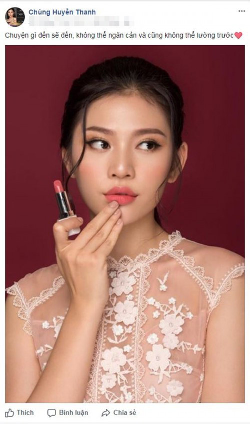 Chúng Huyền Thanh từng úp mở về việc ngừng thi Hoa hậu Hoàn vũ Việt Nam 2017 trên trang cá nhân.