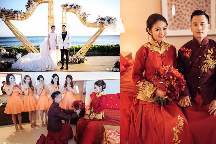 Ngày 5/6/2017, đám cưới của sao Hoa ngữ An Dĩ Hiên đã diễn ra ngoài trời bên bờ biển Hawaii. Dàn phù dâu gồm nhiều ngôi sao như Trần Kiều Ân, Lưu Phẩm Ngôn, Hạ Vu Kiều. Ảnh: Sina