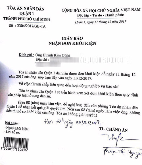 Duy Phương gửi đơn kiện nhà sản xuất Sau ánh hào quang và đài HTV. Ảnh: Người lao động