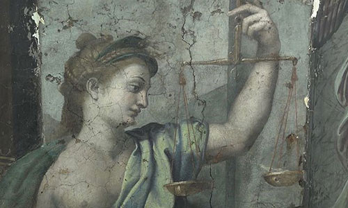 Cận cảnh bức họa thần công lý bị quên lãng bao lâu nay. Ảnh: CNN