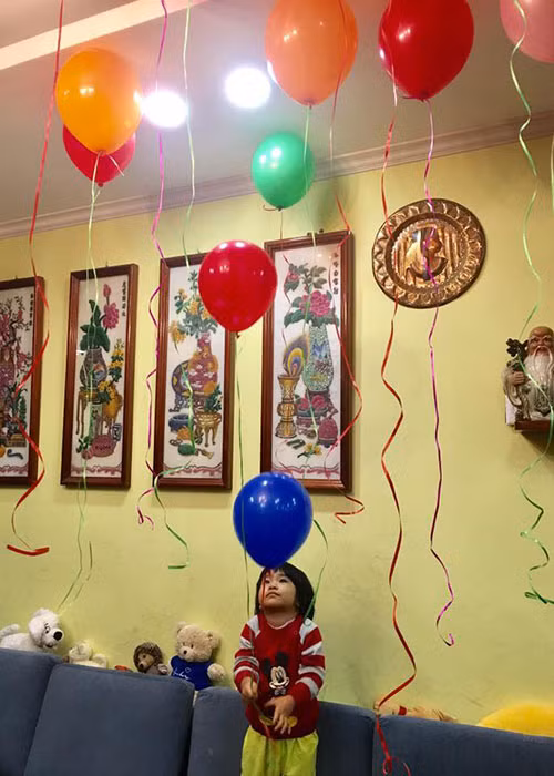 Bé Táo nhà Tự Long chào đời vào ngày 29/10/2015. Từ khi sinh ra, cô nhóc đã được nhận xét giống bố như tạc.