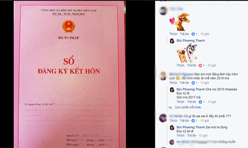 Phương Thanh cho biết cô đang nói đến năm 2018 khi chia sẻ hình ảnh sổ đăng ký kết hôn ghi năm 2016.