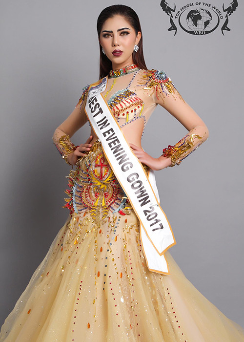 Tại cuộc thi Top Model Of The Word 2017, chân dài gốc Tây Ninh chỉ đoạt giải phụ Trang phục dạ hội đẹp nhất.