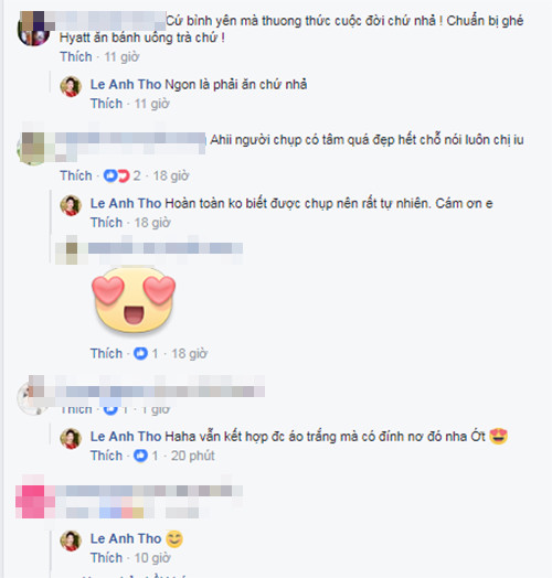 Vợ Bình Minh dành thời gian để trả lời bình luận của bạn bè.