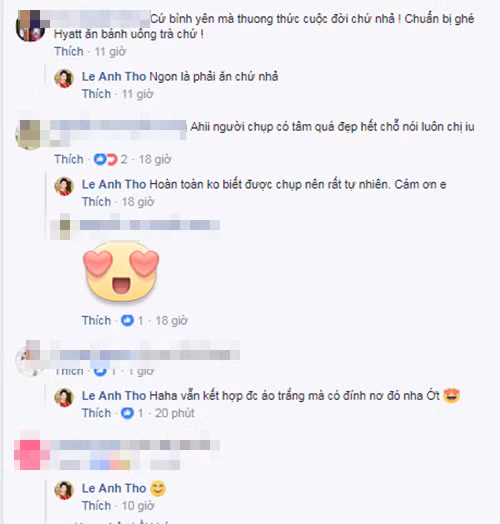 Vợ Bình Minh dành thời gian để trả lời bình luận của bạn bè.