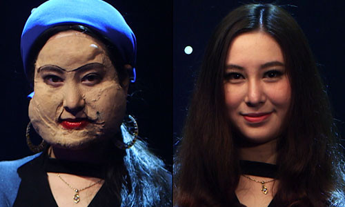 Lương Vy Hảo trước và sau khi bỏ lớp hóa trang.