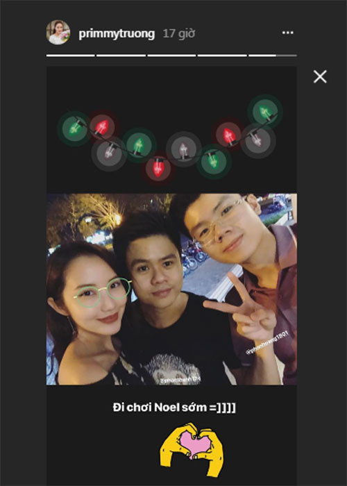 Hot Face sao Việt 24h: Trên trang cá nhân, Xuân Thảo khoe khoảnh khắc đón Giáng sinh cùng bạn trai Phan Thành (giữa).