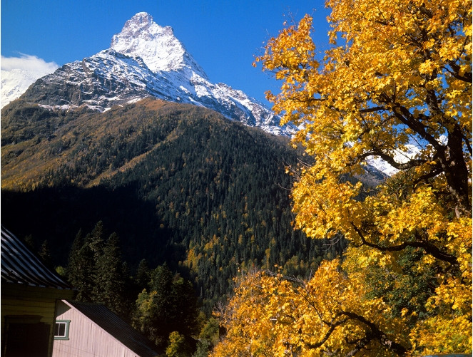 Dãy núi Caucasian vào thu ngả vàng.