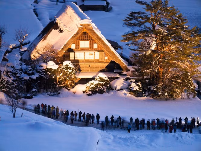 Để thu hút khách du khách, vài năm gần đây, ngôi làng Shirakawago tổ chức một hoạt động thú vị. Đó là hoạt động thắp đèn tất cả các ngôi nhà trong làng vào tối chủ nhật trong khoảng 1 tháng với thời gian từ 17h30 - 19h30.