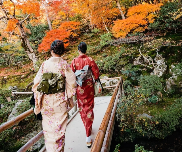 Kyoto là kho tàng văn hóa và nghệ thuật cổ xưa, vào mùa thu, những khu vườn, một số có niên đại từ 5 thế kỷ, tỏa sáng dưới ánh nắng dịu nhẹ, các ngôi đền, khu vườn và con đường cổ trở nên quyến rũ.