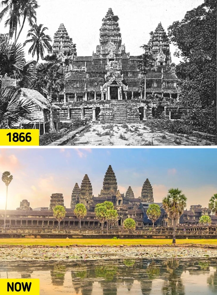7. Angkor Wat, Campuchia: Đây là một quần thể đền đài ở Campuchia được xây dựng vào thế kỷ 12. Bản dịch tiếng Khmer của cái tên đương đại Angkor Wat, còn được gọi là Nokor Wat, là “Thành phố Đền” hay “Thành phố của những ngôi đền”.