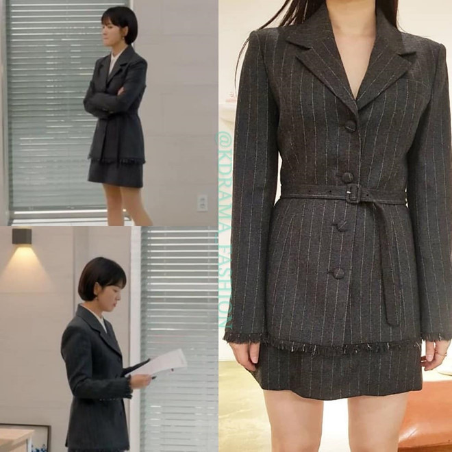 Người đẹp Song Hye Kyo thể hiện quyền lực trong những bộ suit độn vai nam tính. Set đồ nằm trong bộ sưu tập xuân hè 2019 của nhãn hiệu Bride And You.