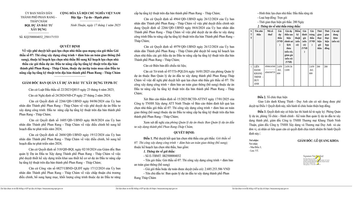 Ninh Thuận: Liên danh 2 nhà thầu trúng gói xây dựng hơn 2,6 tỷ Ninh Thuan: Lien danh 2 nha thau trung goi xay dung hon 2,6 ty